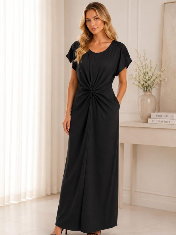 Drape Detaylı Maxi Elbise - SİYAH